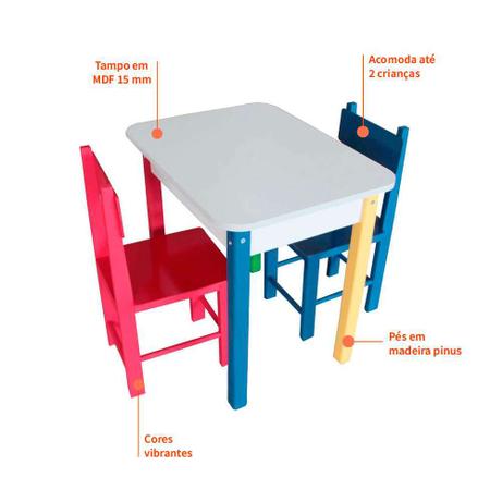 Imagem de Conjunto de Mesa Retangular com 2 Cadeiras Jah Colorido