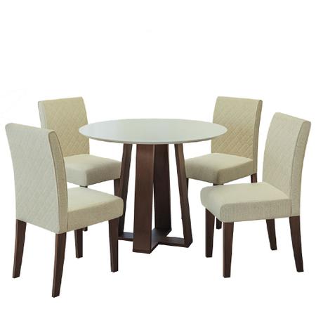 Imagem de Conjunto de Mesa Sala de Jantar 4 cadeiras Redonda 1,03m Athenas Cedro/Areia