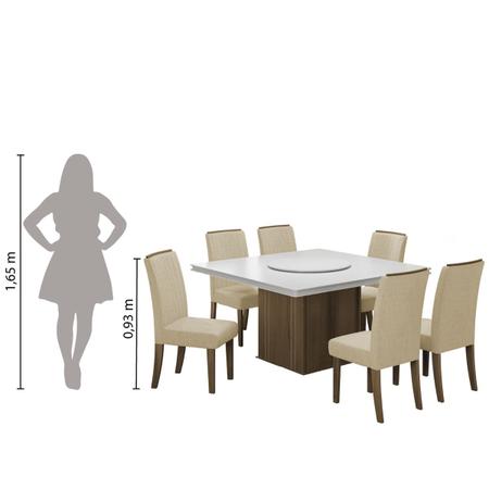 Imagem de Conjunto De Mesa Sala de Jantar Com Tampo Giratório Amesterdã 1,36m 6 Cadeiras Grécia Cedro / Off White / Bege Dobuê