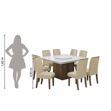 Imagem de Conjunto De Mesa Sala de Jantar Com Tampo Giratório Amesterdã 1,36m 8 Cadeiras Grécia Cedro / Off White / Bege Dobuê