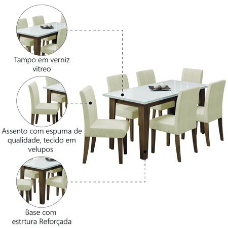 Imagem de Conjunto de Mesa Sala de Jantar Miami com 6 Cadeiras Trieste Suede 1,60m Cedro/Off White/Areia Dobuê