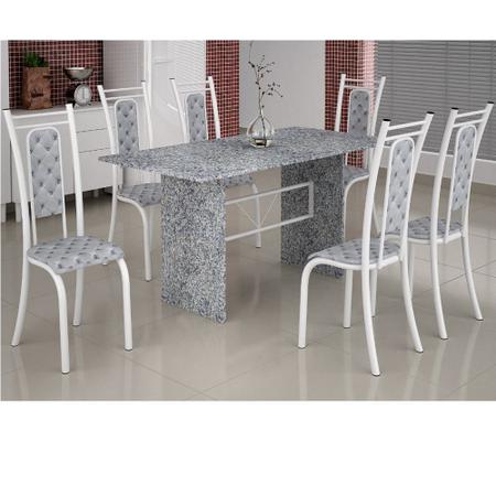 Imagem de Conjunto de Mesa Teixeira tampo e pés de granito ocre com 6 cadeiras - Branco