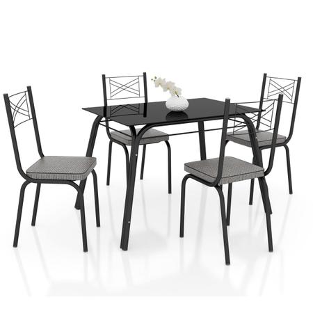 Imagem de Conjunto De Mesa Tubular Lotus Vidro SF Preto De 1,07 m Com 4 Cadeiras 119 Platina Artefamol