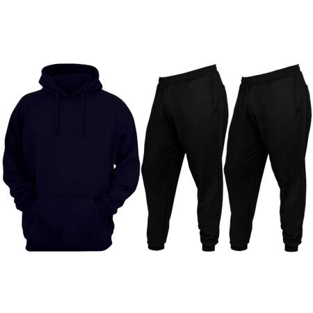 Conjunto De Moletom Blusa Canguru Com Capuz + 2 Calças Flaneladas Lisas Preta - Brod Imagem de Conjunto De Moletom Blusa Canguru Com Capuz + 2 Calças Flaneladas Lisas Preta