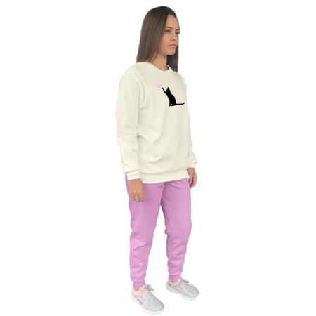 Imagem de Conjunto de Moletom Feminino Blusa Sem Capuz e Calça Jogger Estampado