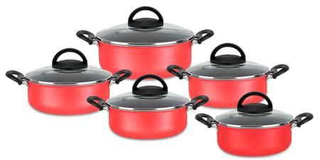 Conjunto De Panela Caçarola 5 Peças Antiaderente Teflon- Vermelho - Dinox Imagem de Conjunto De Panela Caçarola 5 Peças Antiaderente Teflon- Vermelho