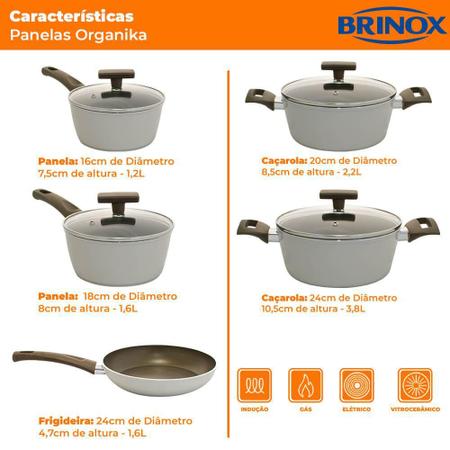 Imagem de Conjunto de Panelas Antiaderente Indução Ceramic Life Organika Branco 5 peças - Brinox