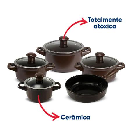 Imagem de Conjunto de Panelas Cerâmica Duo Smart 5 Peças Chocolate Ceraflame