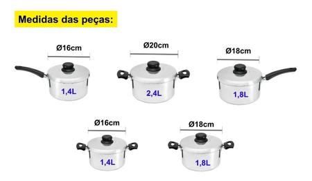 Imagem de Conjunto De Panelas Polidas 5 Peças Arnix