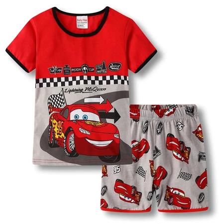 Imagem de Conjunto de Pijamas Infantil de Algodão - Manga Curta com Estampa de Carros para Meninos