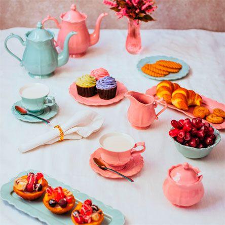 Conjunto de Bule para Chá /Café de porcelana Fancy wolff na cor rosa