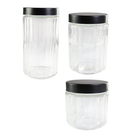 Conjunto de Potes de Mantimentos com 3 Peças de Vidro e Tampa de Inox - Wincy Imagem de Conjunto de Potes de Mantimentos com 3 Peças de Vidro e Tampa de Inox