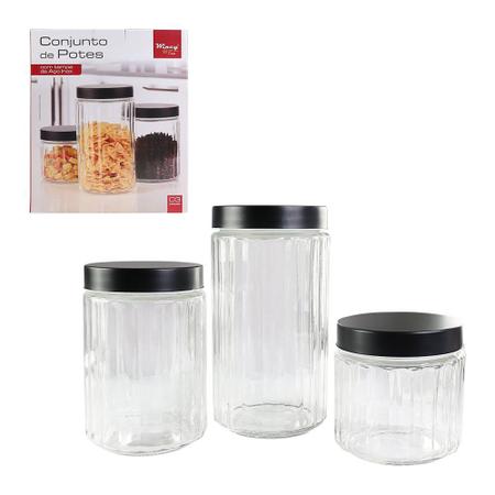Conjunto de Potes de Mantimentos com 3 Peças de Vidro e Tampa de Inox - Wincy Imagem de Conjunto de Potes de Mantimentos com 3 Peças de Vidro e Tampa de Inox