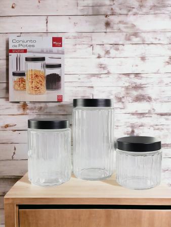 Conjunto de Potes de Mantimentos com 3 Peças de Vidro e Tampa de Inox - Wincy Imagem de Conjunto de Potes de Mantimentos com 3 Peças de Vidro e Tampa de Inox
