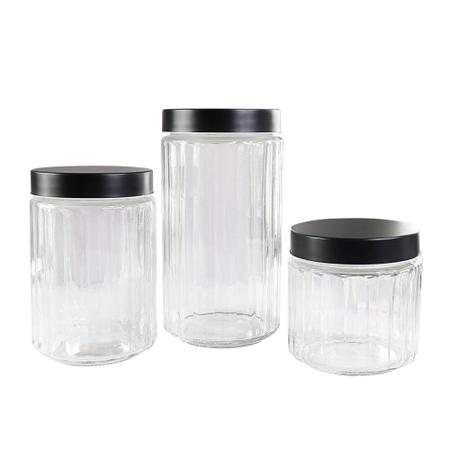 Conjunto de Potes de Mantimentos com 3 Peças de Vidro e Tampa de Inox - Wincy Imagem de Conjunto de Potes de Mantimentos com 3 Peças de Vidro e Tampa de Inox