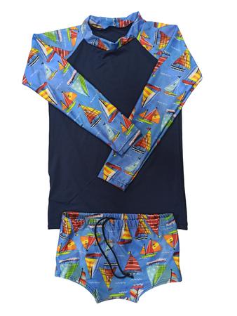 Imagem de Conjunto de praia infantil menino proteção UV - camiseta raglan e sunga boxer 0 a 16 anos