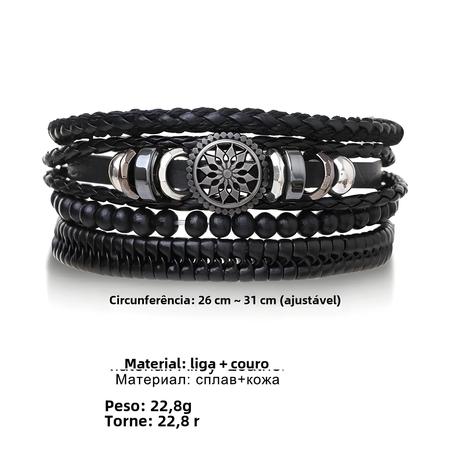 Imagem de Conjunto De Pulseiras Masculinas Trançadas De Couro Vintage Com Pingente De Árvore Da Vida E Contas