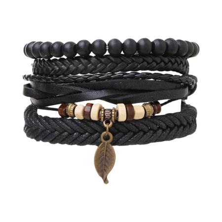 Imagem de Conjunto De Pulseiras Masculinas Trançadas De Couro Vintage Com Pingente De Árvore Da Vida E Contas