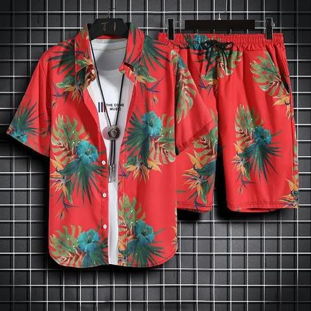 Imagem de Conjunto De Roupas De Praia Masculinas De Secagem Rápida, 2 Peças, Camisa E Shorts Com Estampa