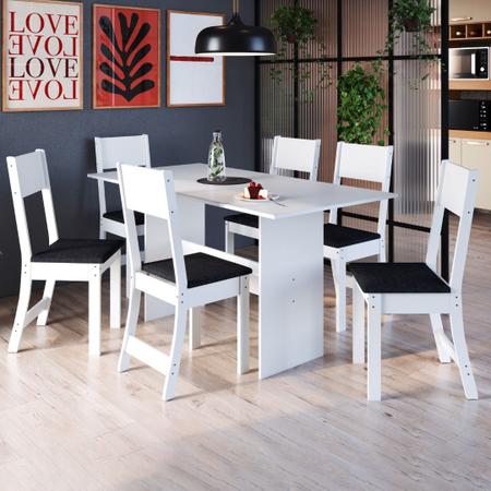 Conjunto De Sala De Jantar Fidelitá Siena Com 6 Cadeiras Branco Assento Preto - Fidelitá Móveis Imagem de Conjunto De Sala De Jantar Fidelitá Siena Com 6 Cadeiras Branco Assento Preto