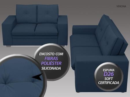 Imagem de Conjunto de Sofá 2 e 3 Lugares Fixo Verona Velosuede Petróleo - NETSOFAS