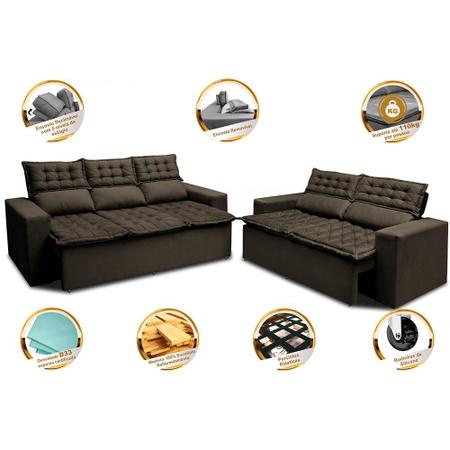 Imagem de Conjunto de Sofá 3 e 2 Lugares Retrátil e Reclinável Cama inBox Slim 2,00x1,50m Velusoft Café