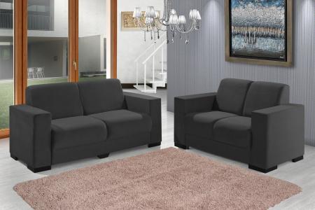 Imagem de Conjunto de Sofas Viena Cinza, 3 e 2 lugares, Tecido Veludo e Espuma 8 cm embutida 1.98m e 1.42m