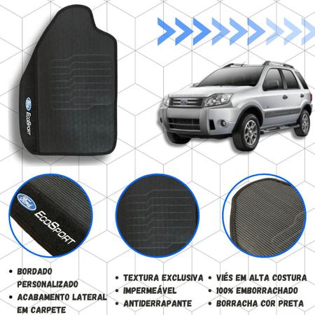 Imagem de Conjunto de Tapetes Preto 3 unidades Ford Ecosport 03 04 05 06 07 08 09 10 11 12 Antiodor Protetor