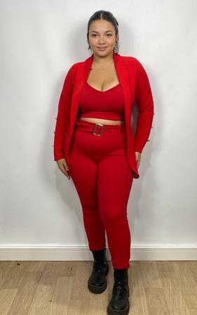 Imagem de Conjunto De Três Peças Feminino Blazer Max Longo Botões Cropped E Calça Lançamento Maravilhoso