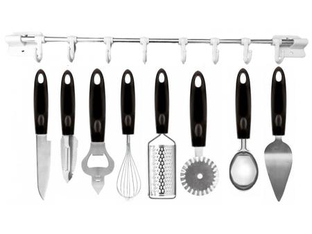 Imagem de Conjunto de Utensílios Inox 8 Peças Plus Preto e Suporte Parede - Mundial