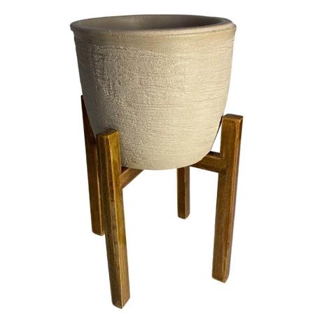 Imagem de Conjunto de Vaso de Planta com Suporte de Madeira Decorativo