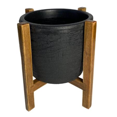 Imagem de Conjunto de Vaso de Planta com Suporte de Madeira Decorativo