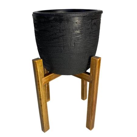 Imagem de Conjunto de Vaso de Planta com Suporte de Madeira Decorativo