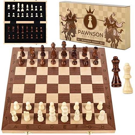 Conjunto de xadrez de madeira para crianças e adultos - 15 Staunton Chess  Set - Grandes Conjuntos de Jogos de Tabuleiro de Xadrez Dobrável -  Armazenamento para Peças Wood Pawns - E-Book