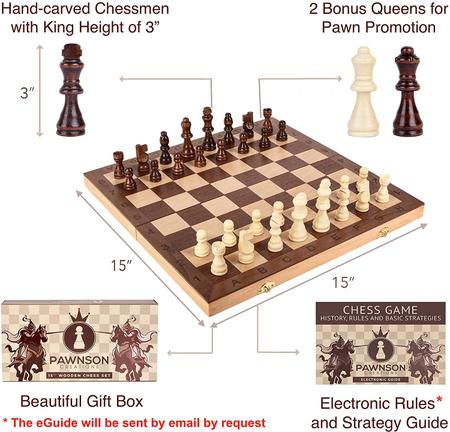 Conjunto de xadrez de madeira para crianças e adultos - 15 Staunton Chess  Set - Grandes Conjuntos de Jogos de Tabuleiro de Xadrez Dobrável -  Armazenamento para Peças Wood Pawns - E-Book