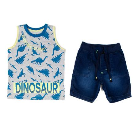 Conjunto Regata E Short Tactel Dinossauro Jurassic Period Verde