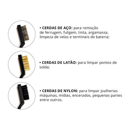 Imagem de Conjunto Escovas Multiuso Cerdas Aço Latão Nylon para Limpeza Leve e Pesada - 3 Peças