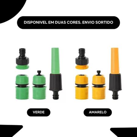 Imagem de Conjunto Esguicho Bico Engate Rápido 4 Peças Verde / Amarelo