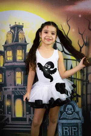 Imagem de Conjunto Fantasia Infantil Body e Saia Halloween de Bruxa Fantasma (Tam 1 ao 10) + Chapéu COD.000305