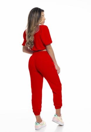 Moda De Duas Peças Conjunto De Calças Femininas Preto Vermelho T