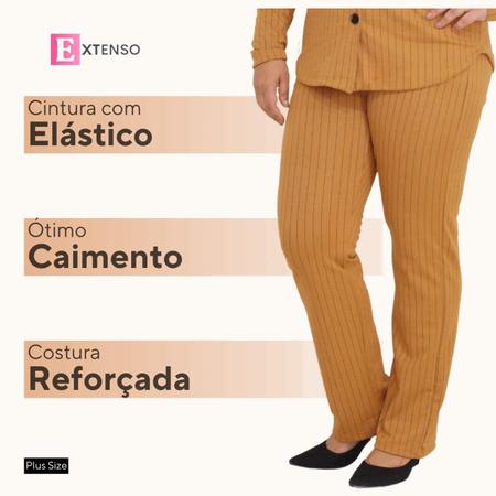 Imagem de Conjunto Feminino Calça Blazer Social Risca de Giz Plus Size