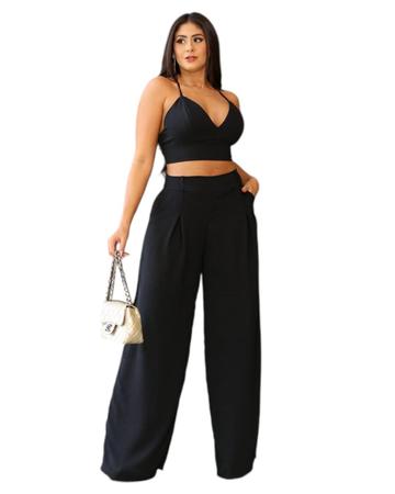 Conjunto Feminino Calça Pantalona E Cropped De Alcinha - Rezes