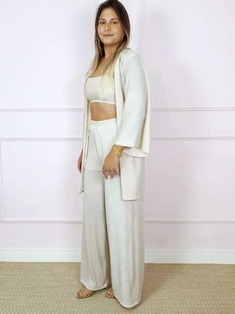 Imagem de Conjunto Feminino Calça Top Cropped E Kimono Lurex Shine