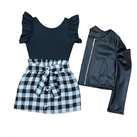 Conjunto de roupas infantil feminina 1-6 anos, xadrez com estampa de meia  manga e jaqueta com botões - AliExpress