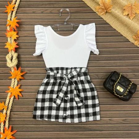 Imagem de Conjunto Feminino Infantil Body Saia Xadrez E Jaqueta Menina