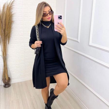 Conjunto Feminino Lanzinha Vestido E Cardigan Manga Longa Blanco