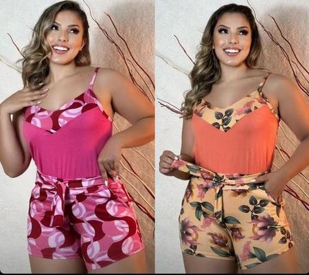 Imagem de Conjunto Feminino Luxo Malha Crepe Blusa e Short Moda Blogueira Feminina Modinha de Verão Regata