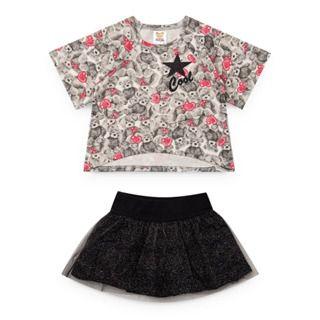 Imagem de Conjunto Feminino Menina Blusa e Shorts Saia Urso com Brilho