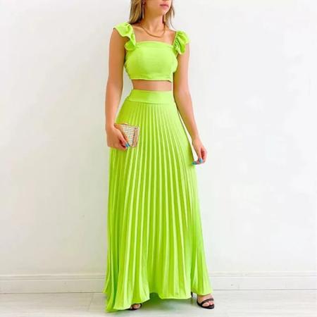 Conjunto feminino poli ster saia plissada cropped al a babado com