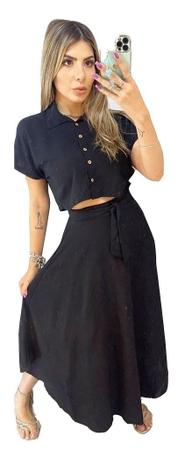 Imagem de Conjunto Feminino Saia Longa e Blusinha Cropped Viscolinho